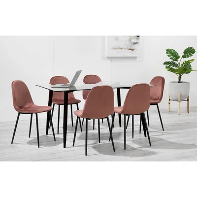 Out & Out Original Astrid - Glass Dining Set - 6 Seats - Pink Velvet