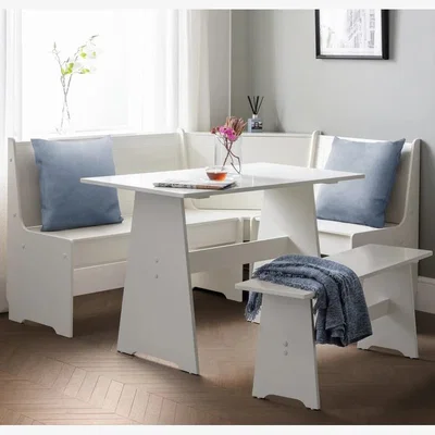 Downtown Julian Bowen Newport Corner Dining Set With Storage Bench - Surf White
