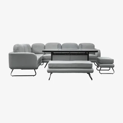 Perch and Parrow Unwinder Dining Set with Fire Pit in Linen