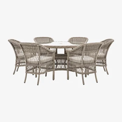 Perch and Parrow Lingerer 6 Seater Round Dining Set in Stone