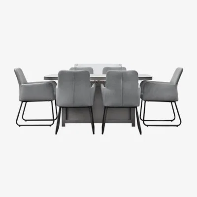 Perch and Parrow Sundowner 6 Seater Dining Set with Fire Pit in Slate