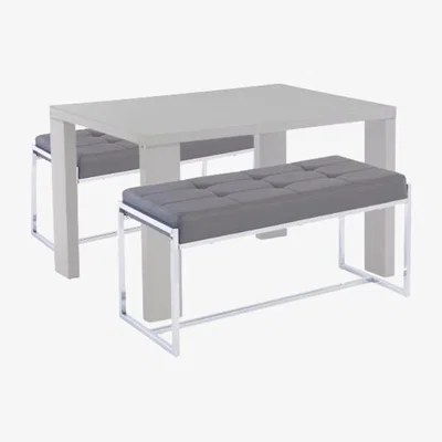 Pagazzi Soho White Dining Table with 2 Grey Benches