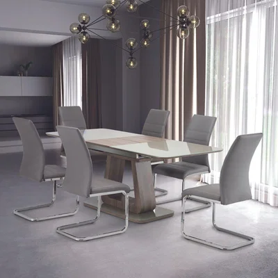 Pagazzi Calgery 1.4M to 1.8M Grey Oak Extendable Dining Table with 6 Grey Chairs Dining Set