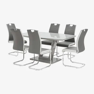 Pagazzi Venice 1.6M Grey and Glass Table with 6 Grey Chairs Dining Set