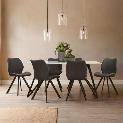 Pagazzi Weston White Marble Effect Rectangular Dining Table and 6 Chairs Set