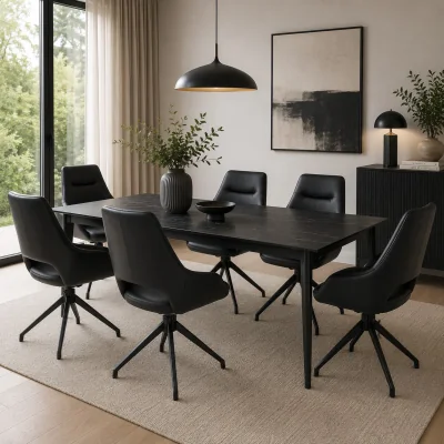 Pagazzi Amalfi Black Table 1800mm 6 Ace Black Chairs