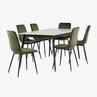 Pagazzi Ivy 1.6M White and Black Table with 6 Green Chairs Dining Set