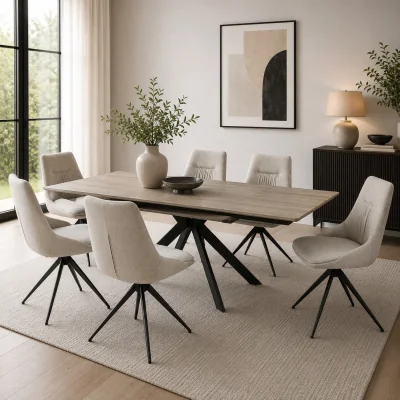 Pagazzi Manhattan 1400 – 1800mm Grey Table 6 Natural Boden Chairs