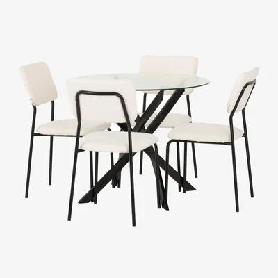 Pagazzi Louisa Glass Top 4 Chairs Dining Set