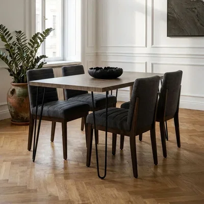 Pagazzi Borough Natural Wood Effect Dining Table with Black Metal Base