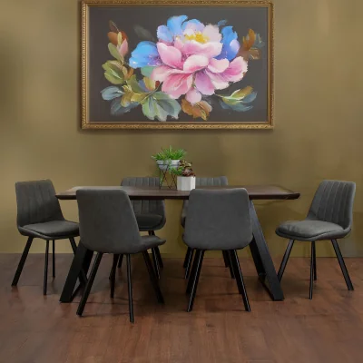 Pagazzi Westford Wooden Effect Dining Table with 6 Grey Dining Chairs Set