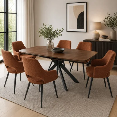 Pagazzi Boston 1400-1800mm Smoked Oak Table 6 Rust Ted Chairs