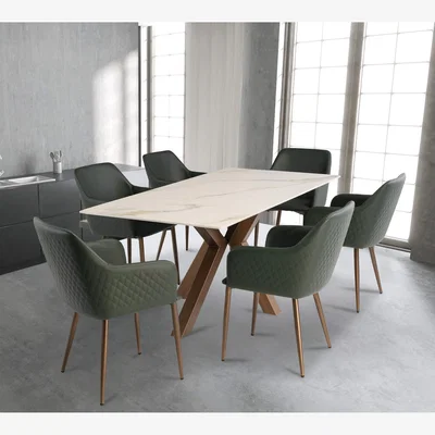 Pagazzi Sicily 1.8M White and Gold Table with 6 Green Chairs Dining Set