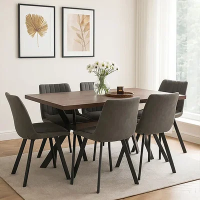 Pagazzi Westford Wood Effect Dining Table with 6 Grey Dining Chairs Set