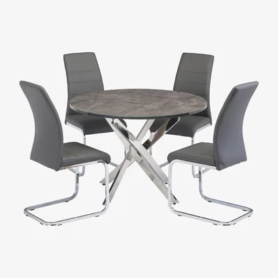 Pagazzi Paris 107cm Round Table with Grey Marble Effect with Grey Chairs