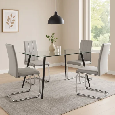 Pagazzi Galaxy Light Grey & Glass 4 Seater Dining Set