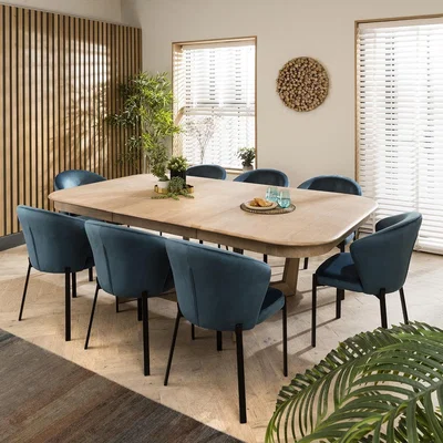 Quatropi Zoe 8 Seater Natural Solid Wooden Extending Dining Set Blue