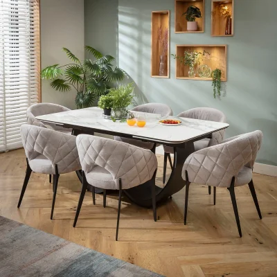 Quatropi Modern Extendable Dining Table and Chairs 6 Seater Set Grey & Matte White Ceramic