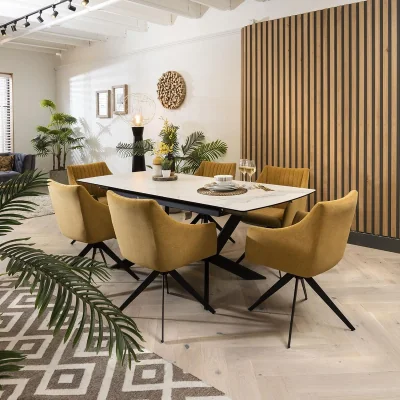 Quatropi Zena 6 Seater Ceramic Extending Dining Set Mustard & White