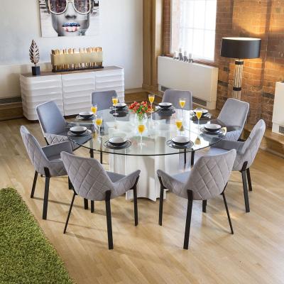 Quatropi Quatropi Modern 8 Seater Round Glass Gloss Dining Set Charcoal Fabric