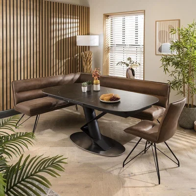 Quatropi Corner Dining Set Right-Hand Ceramic Extending Table 6 Seater Brown