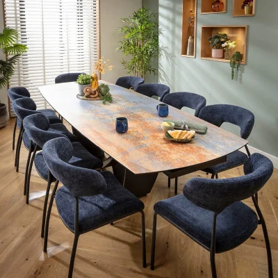 Quatropi Large Extendable Dining Table and Chairs 10 Seater Set Rustic Blue Ceramic