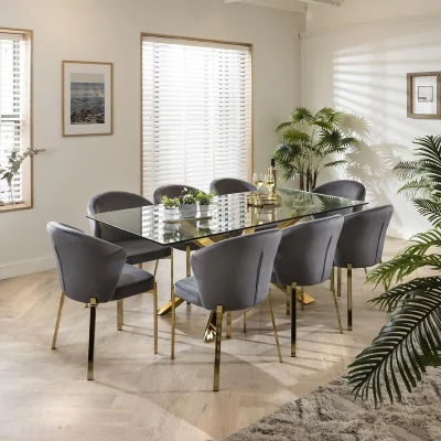 Quatropi Zoe 8 Seater Glass Dining Set Grey & Gold
