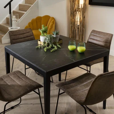 Quatropi Modern Black Dining Table And Chairs Set - 4 Seater Ceramic Dining Set