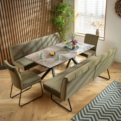 Quatropi Modern 8 Seater Extendable Bench Dining Set Green & Grey Ceramic SB2