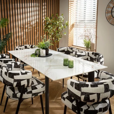 Quatropi Modern Extendable Dining Table and Chairs 6 Seater Set Black & White Ceramic