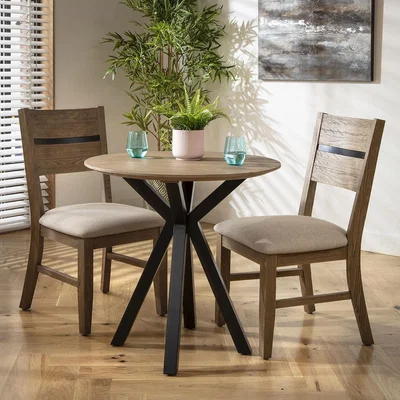 Quatropi 2 Seater Small Round Solid Wood Dining Table and Chair Dining Set Cream