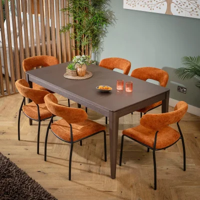 Quatropi Large 6 Seater Extendable Dining Table and Chairs Set Orange Brown Wood