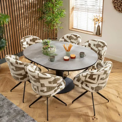 Quatropi Premium Round Extendable Dining Table and Chairs Set 6 Seater Green & Grey Ceramic