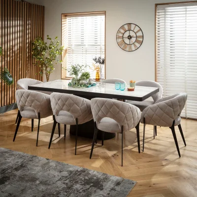 Quatropi Modern Ceramic Marble Dining Table and Chairs 8 Seater Set Grey