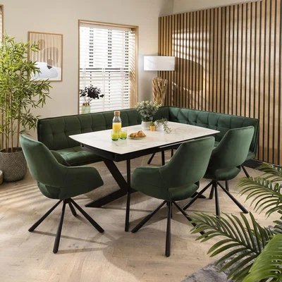 Quatropi Corner Bench Dining Set Left-Hand Ceramic Extending Table 8 Seater Green