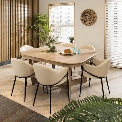 Quatropi Ashley 6 Chair Natural Solid Wooden Extending Dining Set Cream Clay