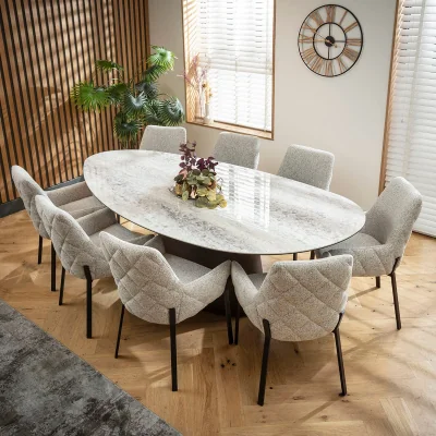 Quatropi Large Contemporary Oval Dining Table and Chairs 8 Seater Set Grey Ceramic