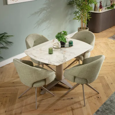 Quatropi Small 4 Seater Extendable Dining Table and Chairs Set Green White Ceramic
