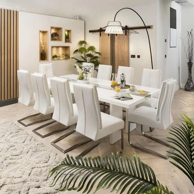 Quatropi Quatropi 10 Seater Dining Set - Luxury White Gloss Glass Table & Leather Chairs