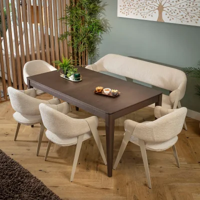 Quatropi Modern 7 Seater Extendable Bench Dining Room Set Cream Brown Wood