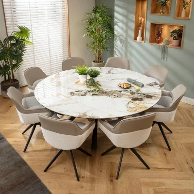 Quatropi Large Round Extendable Dining Table and Chairs 8 Seater Set White Ceramic