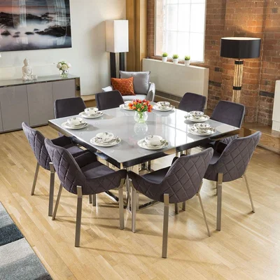 Quatropi Modern Large 8 Seater Square Table And Chair Dining Set Grey Charcoal