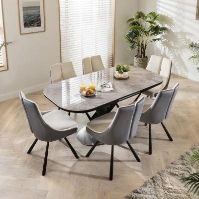 Quatropi 6 Seater Durable Grey Ceramic Extending Dining Table & Velvet Chairs Set