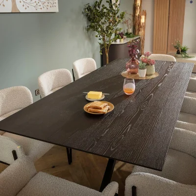 Quatropi Modern 8 Seater Dining Table and Chairs Set Cream Boucle Dark Oak