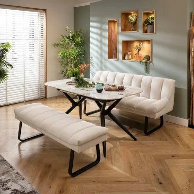 Quatropi Premium 6 Seater Extendable Bench Dining Set Stone & White Ceramic XBT