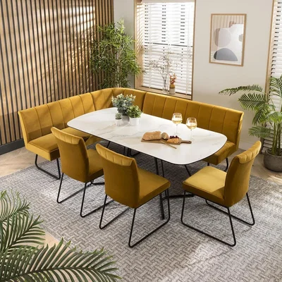 Quatropi Quatropi Modern Corner Bench Dining Set 8 Seater Ceramic Extending Mustard