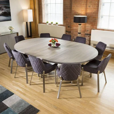 Quatropi 10 Seater Oval Extending Solid Wood Dining Sets Grey Charcoal 180-280cm