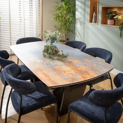 Quatropi Modern Extendable Dining Table and Chairs 6 Seater Set Rustic Blue Ceramic
