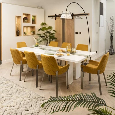 Quatropi ExDisplay 8 Seater Dining Table and Chairs White Mustard