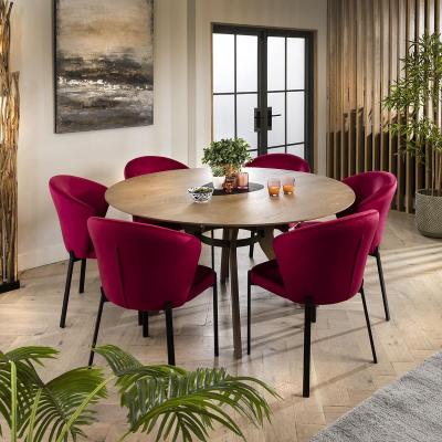 Quatropi Modern 6 Chair Stained Round Solid Wooden Dining Table Set Red 150cm